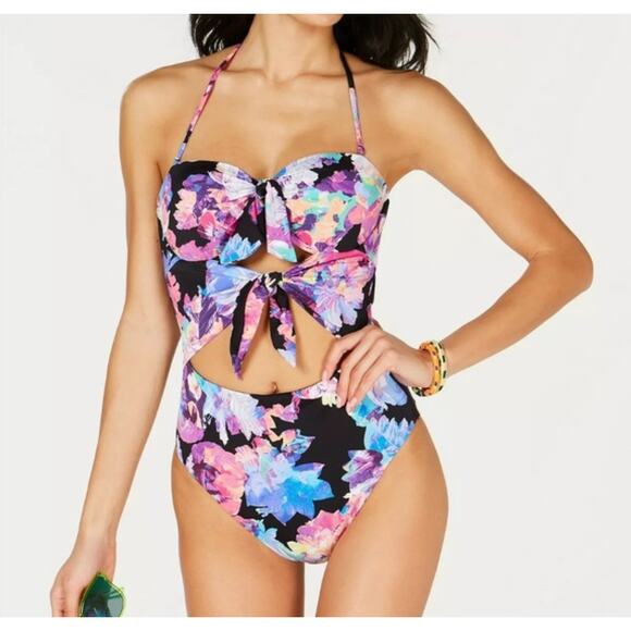 Bar III Tech Floral Underwire High Leg One-Piece Swimsuit Large NWOT - Picture 1 of 6